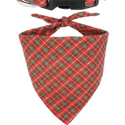 Taglory Christmas Dog Collars and Bandanas Set, Xmas Costume Triangle Pet Scarf & Collar for Medium Large Dogs, Red Plaid, 14-20"