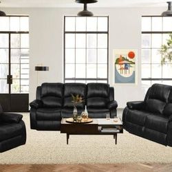 Brand New Luxury Reclinable Sofa Set | Black - Brown