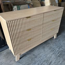 Fluted Dresser for Bedroom,6 Drawer Dresser for Closet,47" Wide Storage Cabinet and Chest of Drawers with Gold Handle,TV Stand,Storage Organizer for L