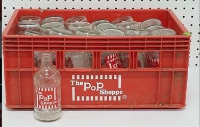 Vintage 24 Pop Shoppe Bottles and Crate