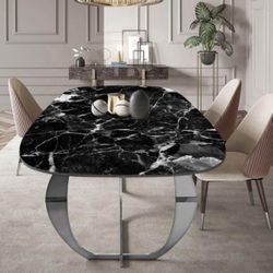 5 PIECE DINING TABLE SET BLACK WHITE IMITATION. MARBLE TOP CHROME LEGS 63X40X30