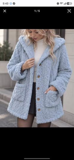 Brand New Faux Fur Light Blue Hooded Teddy Coat Size S