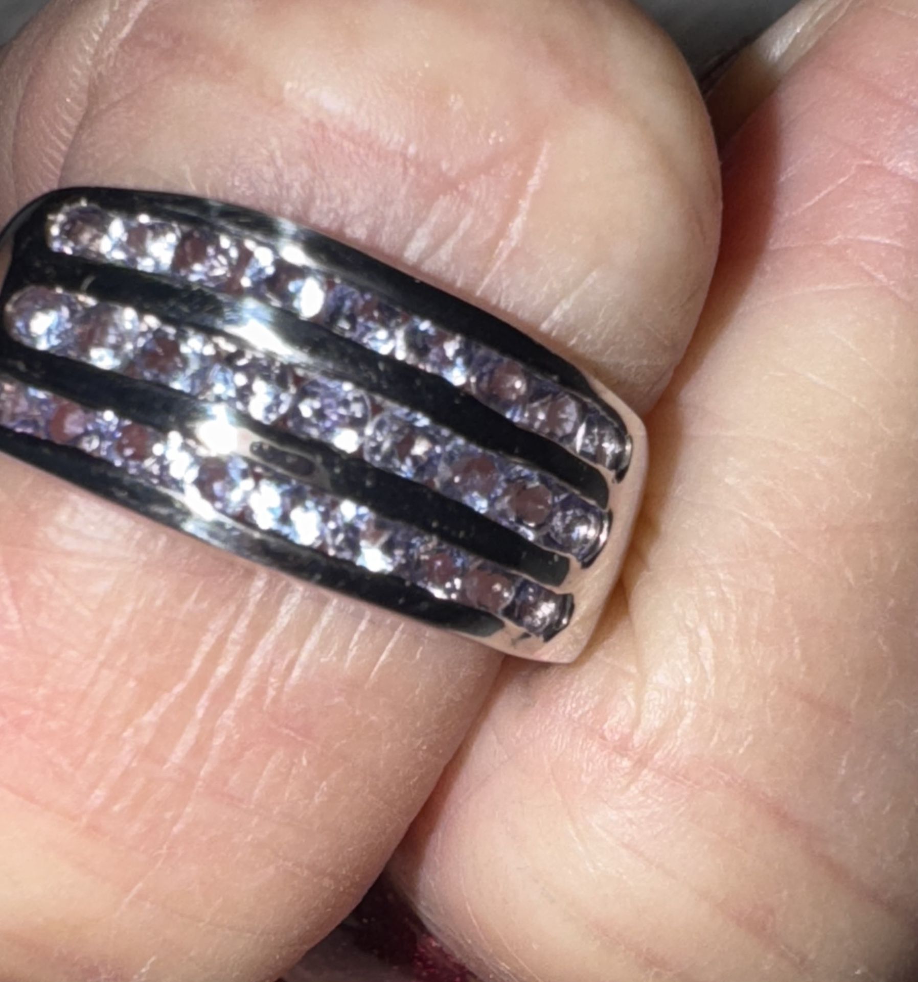 Vintage Tanzanite & Sterling 3 Row Band, Size 7