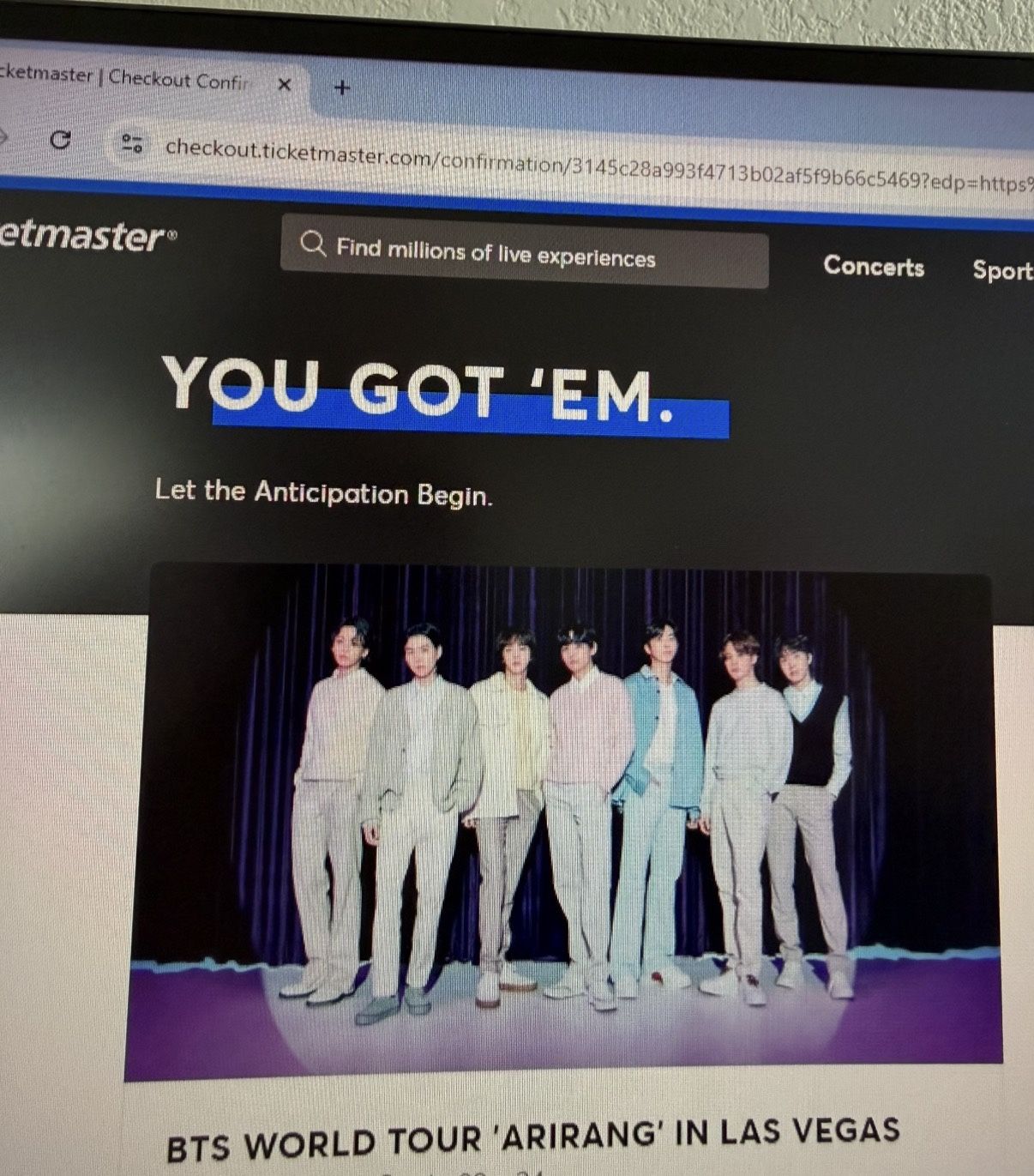 2 tix BTS Arirang World Tour Las Vegas 5/23 Allegiant Stadium