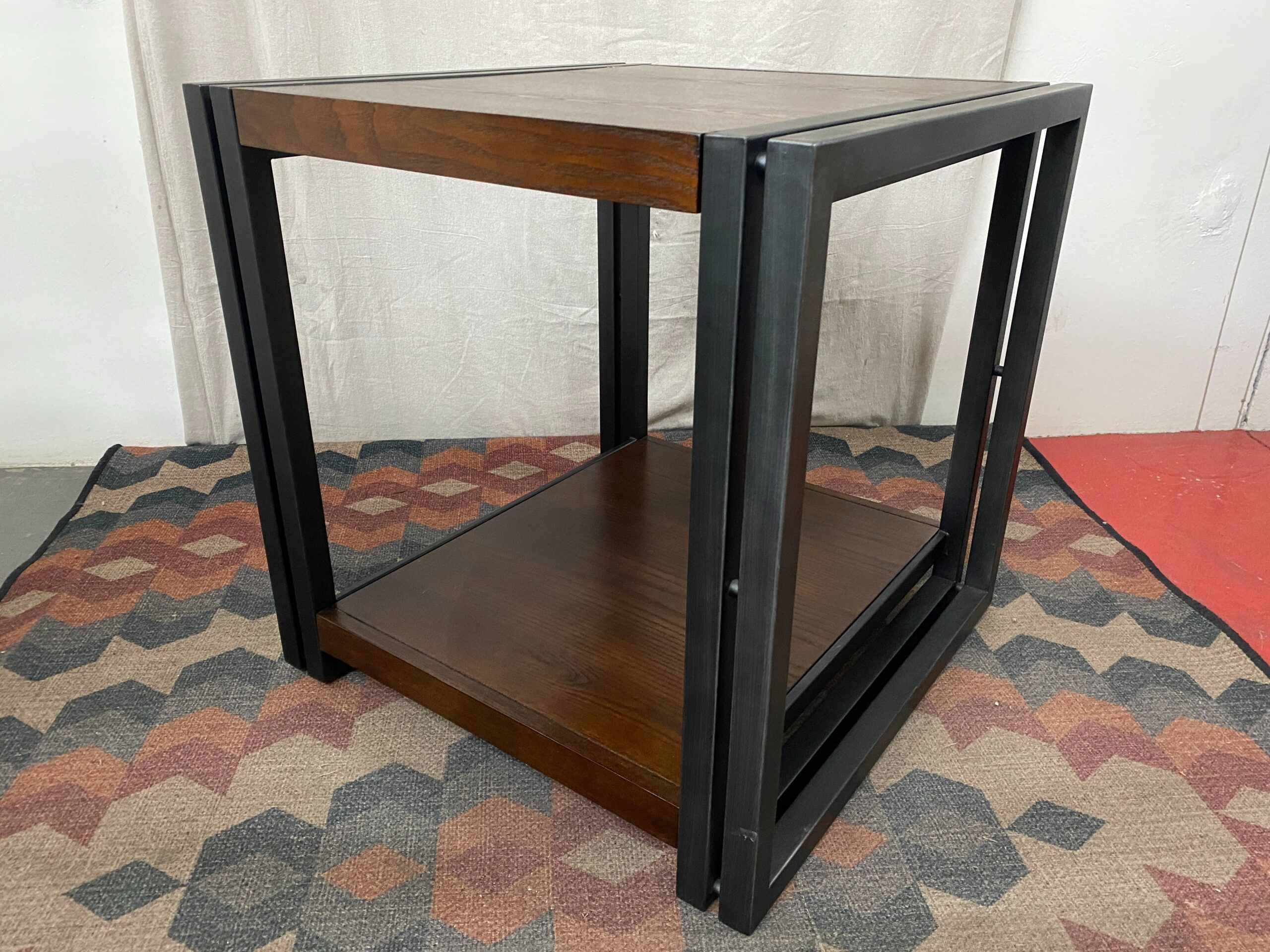 Industrial Square Double Framed Wooden Side Table