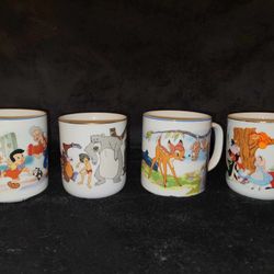 Vintage Disney 4 Mugs and 1 Kids Cup/Plate