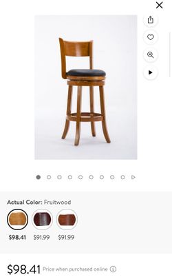 Boraam Palmetto 29in. High Open Back Swivel Wood Bar Stool, Fruitwood Finish
