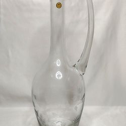Vintage Romanian Crystal Etched Floral Wine Decanter Art Glass With Stopper 14"