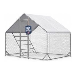 9.8 x 6.5 x 6.5 ft Metal Chicken Coop, Chicken Run with Cover Walk-in outdoor enclosure with waterproof UV-resistant cover, reinforced frame