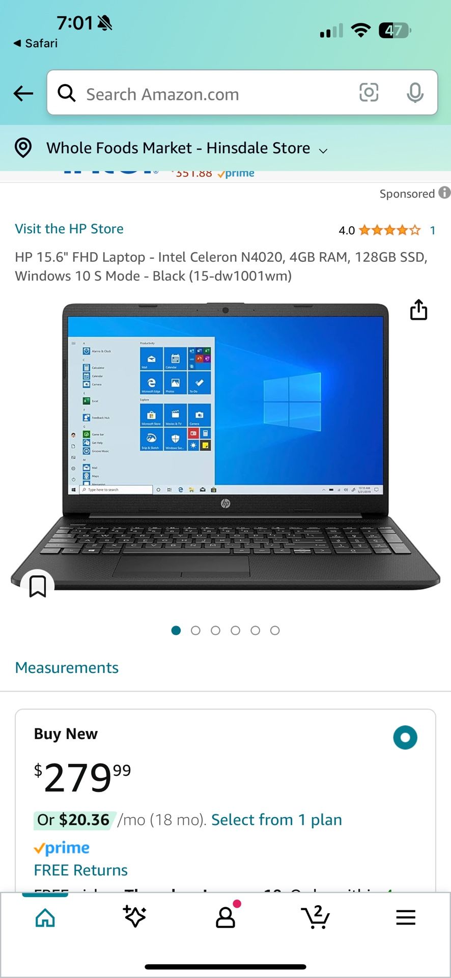 HP 15.6" FHD, Intel Celeron N4020, 4GB RAM, 128 GB SSD, Black, Windows 11 Home