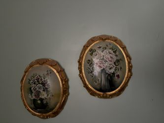 Pair of Vintage Hand Painted Victoria Australia Victorian style Art Wall Decor