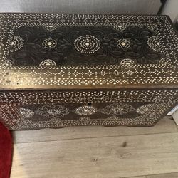 Vintage Mother of Pearl Wood Trunk