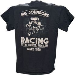 Big Johnsons Racing Stroked & Blown Mens Back Print T-shirt Size M. 19.5” pit to pit & 25.5” length hem to shoulder. Some wear, small hole on hemline.