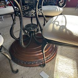 Round Glass And Mahogany Table And 4 Chairs