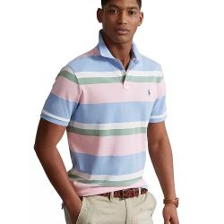 Polo Ralph Lauren Classic-Fit Striped Mesh Polo Shirt Size L Blue Multi