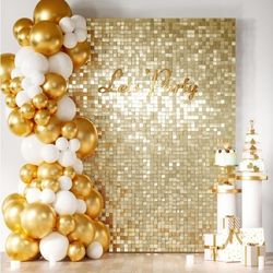 24 Pcs Light Gold Shimmer Wall Backdrop 24PCS Gold Sequins Backdrop Decoration Panels