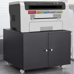 24” Black Metal Printer Stand w/ Cabinet Storage