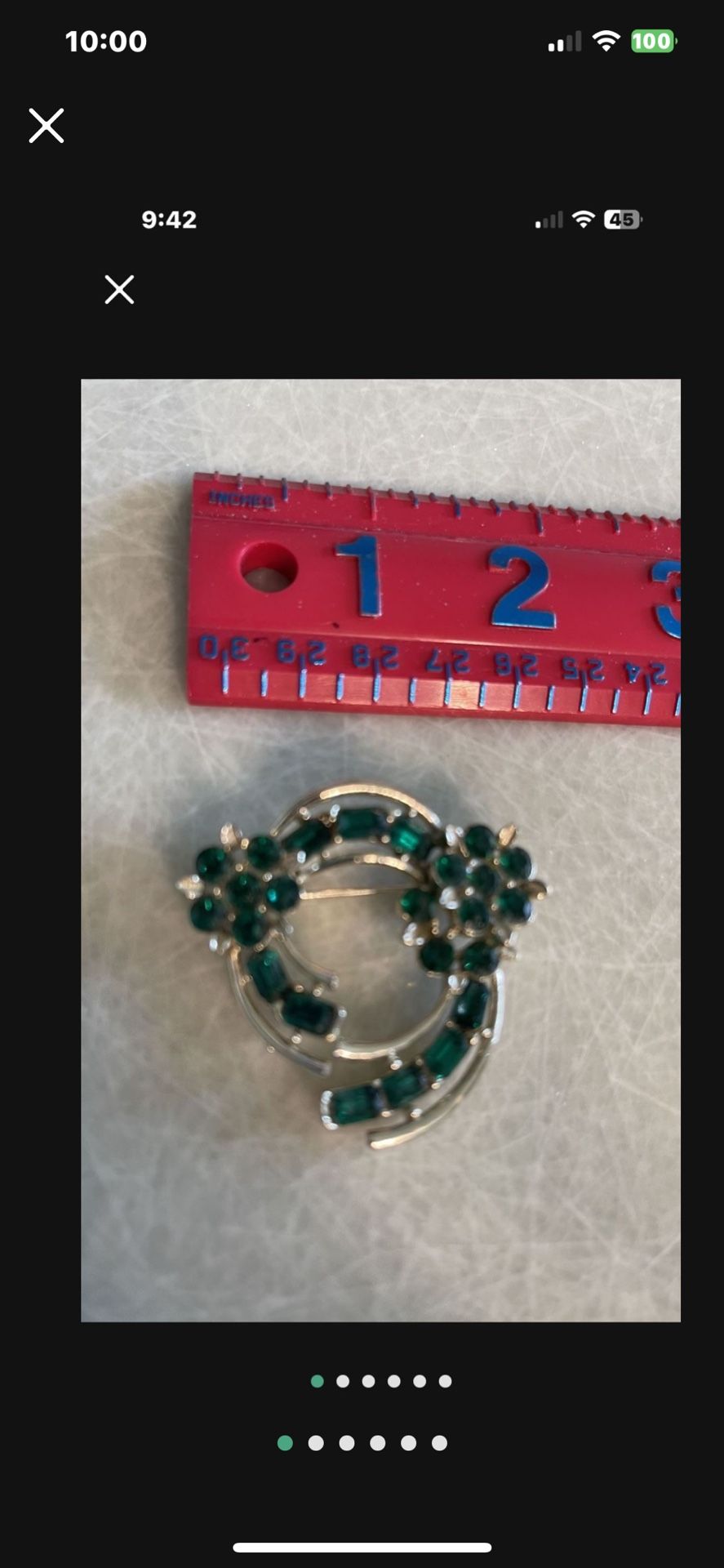 CA. LISNER VINTAGE GREEN RHINESTONE PIN/BROOCH