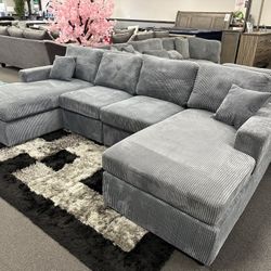 Gray Sofa Sectional Double Chaise 