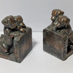 Vintage Bronze Finish Puppy Dog Metal Bookends - Adorable Literary Decor Pair
