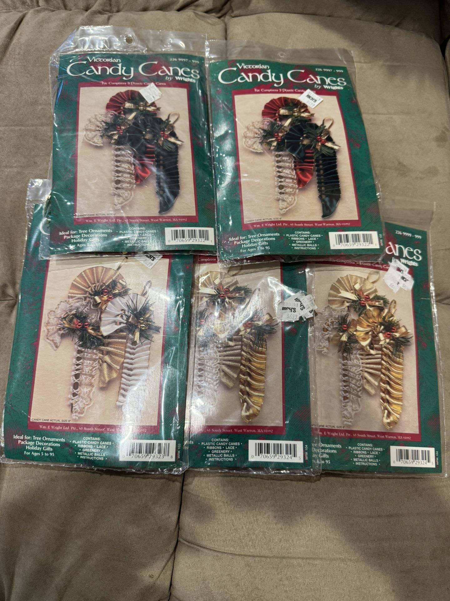 NIP lot 5 Winter Wonderland “Candy Canes" craft kits by Wrights 