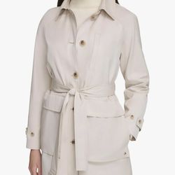 NWT Calvin Klein Women’s Rain Jacket Belted Trench Sand Large Water Resistant 