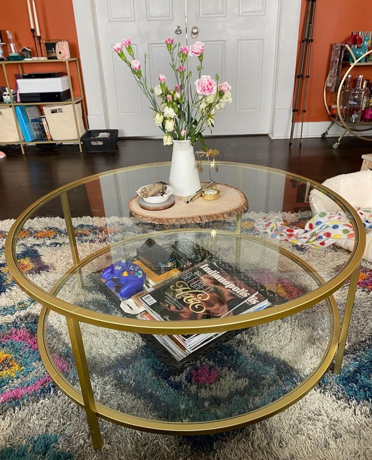Gold Coffee Table 2 Tier Round Glass Coffee Table 