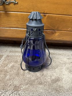 Vintage Blue Glass Candle Lantern