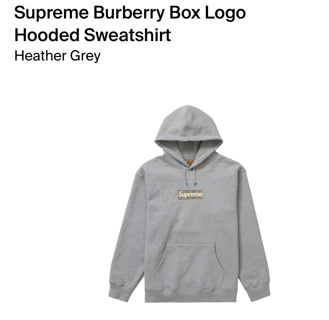 Supreme Burberry Box Logo Hooded Sweatshirt Size Large 