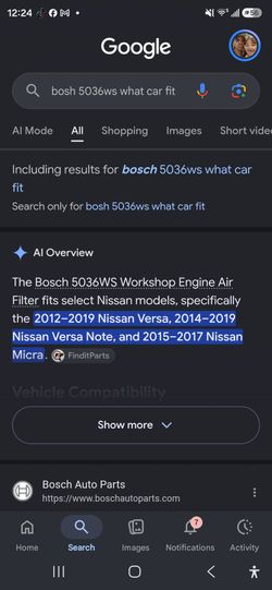 Car motor air filter