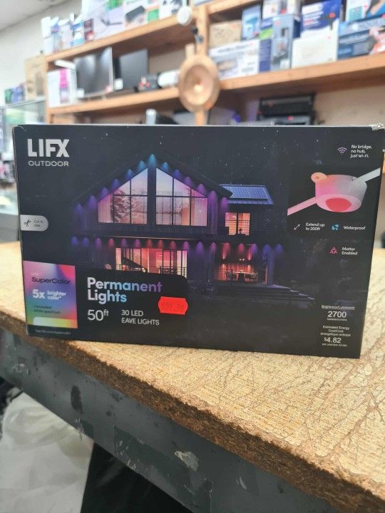 LIFX 50ft Outdoor Permanent Smart Lights, RGBW LED Strip with Supercolor, Wi-Fi Enabled, Cuttable & Extendable, App & Voice Control, Alexa/Google/Appl