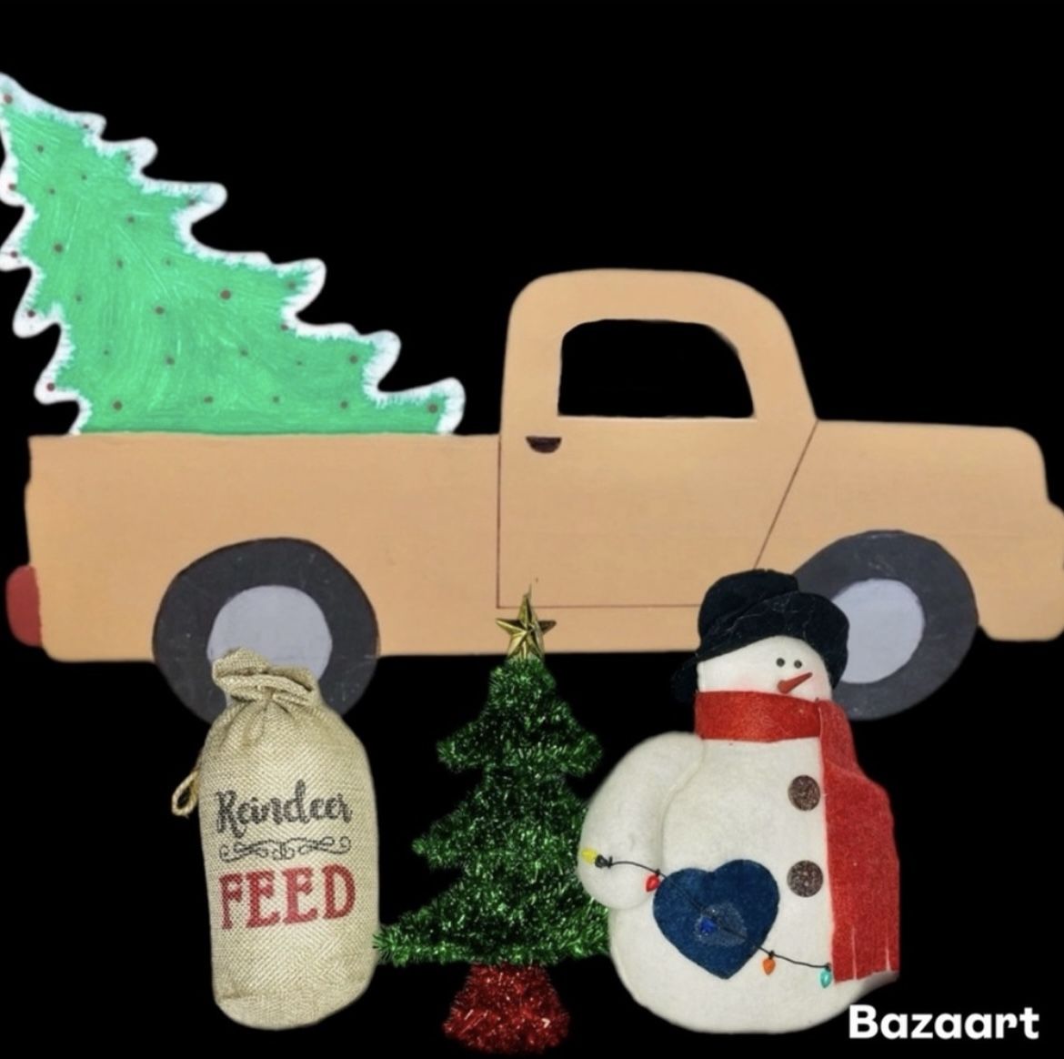 Elf Props Wood Truck, Christmas Tree, Snowman, And Reindeer Feed
