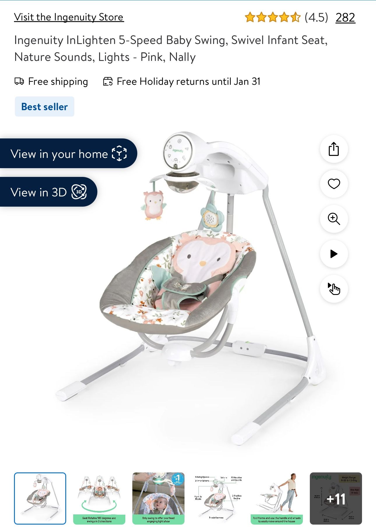 Ingenuity Baby Swing Pink
