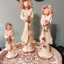 Beautiful Blue Sky Clayworks Peace, Harmony & Love Ceramic Angel Candle Holder Set. A 9/11 Tribute.