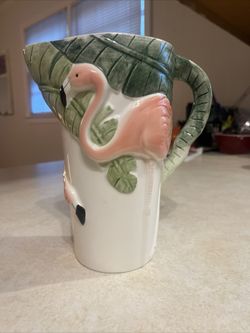 Flamingo large drink pitcher or tumbler and is ceramic 8-1/2" tall