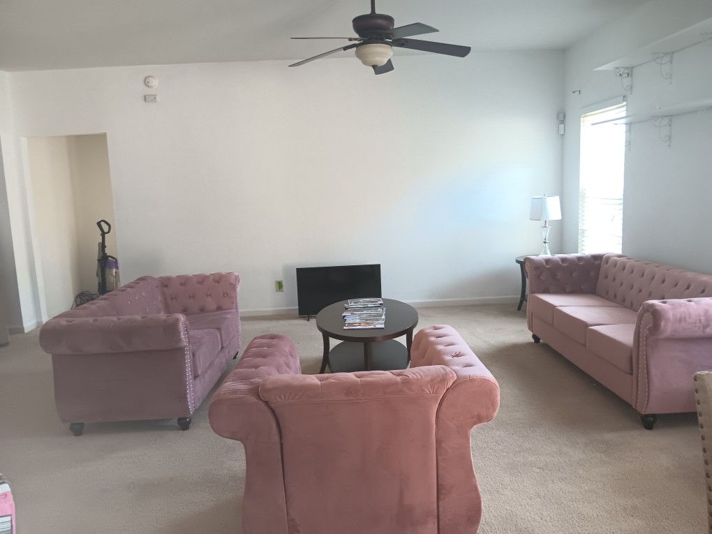 3pc Velvet Pink Livingroom  Set