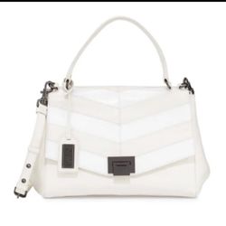 Badgley Mischka Remy Chevron Snake Embossed Leather Satchel, Latte