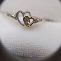 12k Plumb Gold 2 Heart Diamond Accent Ring.size 6.mothers day Gift
