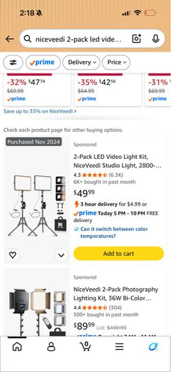 NiceVeedi 2-Pack LED Video Light Kit