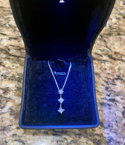 Diamond Necklace: 3 Stone Princess Cut Diamonds