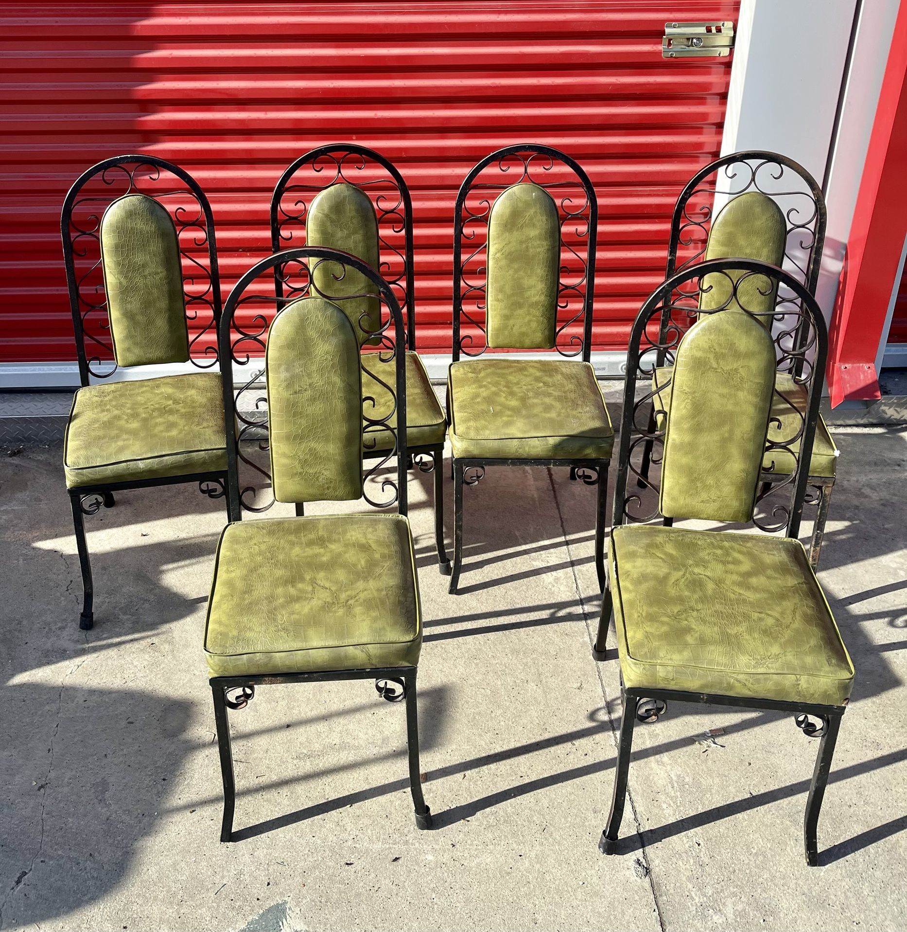 Vintage Mid-Century Spanish Revival Douglas Furniture Modern Wrought Iron Dining Chairs