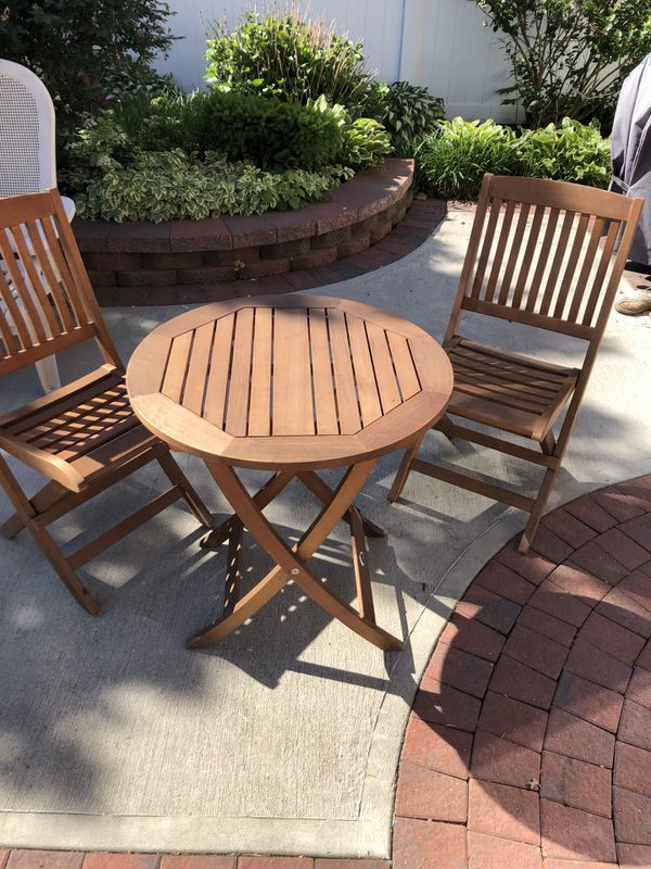 Hampton Bay Folding Hardwood Bistro Set With 2 Manhattan Chairs For Sale In Old Westbury Ny Offerup