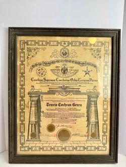 Antique 32nd Degree Scottish Rite Freemason Certificate Travis Cochran Green