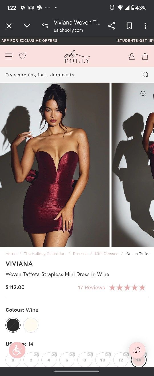OHPOLLY RED DRESS - **TRIED ON NEVER WORN**"Viviana, Woven Taffeta Strapless Mini Dress in Wine"