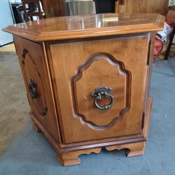 Vintage Hexagon Wood End Table / Accent Cabinet – Storage Inside