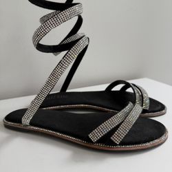 ALYX WANG Black Sparkly Spiral Flat Sandals