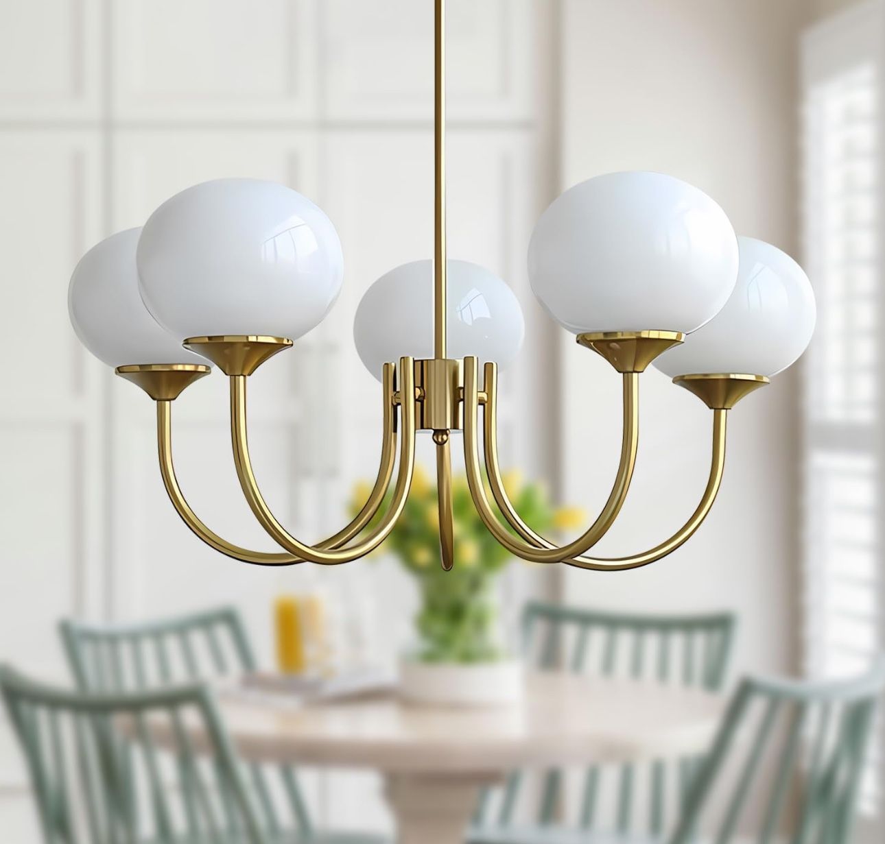 BOKT Modern 5-Light Gold Sputnik Chandelier Light Fixture Mid Century Modern