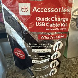 Toyota Quick Charge Cable Package  iPhone & ANDROID USB-A USB-C