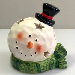 In Box Ceramic Snowman T Lite Candle Holder Christmas Holiday Figurine Decoration