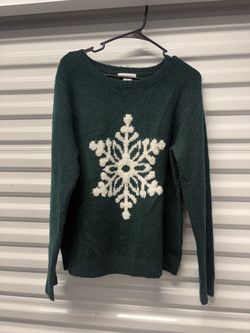 Green Knit Snowflake Holiday Sweater